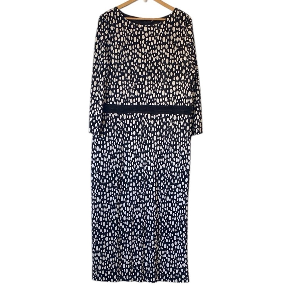 Long Tall Sally Black White Patterned pleated Dress 3/4 sleeve